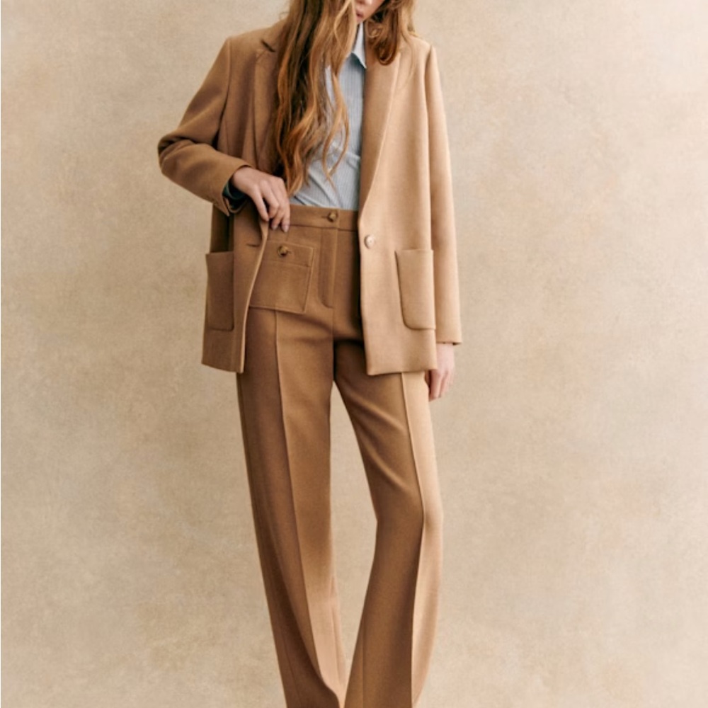 Sezane Tan Wide Leg Pants